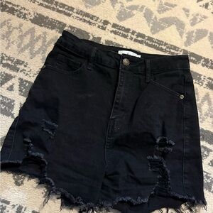 Windsor Black Distressed Frayed Hem Jean Shorts